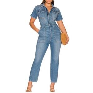Good American Fit For Success Utility Denim Straight Leg Jumpsuit Size XL